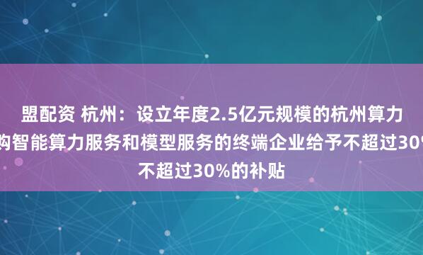 盟配资 杭州：设立年度2.5亿元规模的杭州算力券 对采购智能算力服务和模型服务的终端企业给予不超过30%的补贴